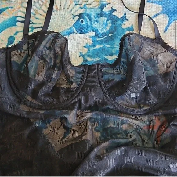 I.N.C. Intimates Size XL Black Sheer Lace and Mesh Bodysuit - Picture 4 of 15